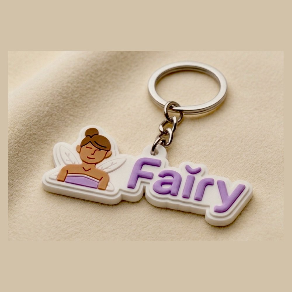 Fairy 3D PVC keychain with fairy icon and wordmark